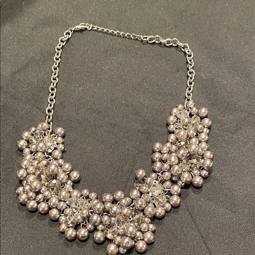 Silver Pearl Cluster Necklace